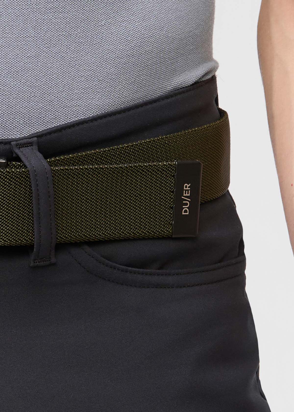 mens black and rmy green reversible stretch belt branded detailing