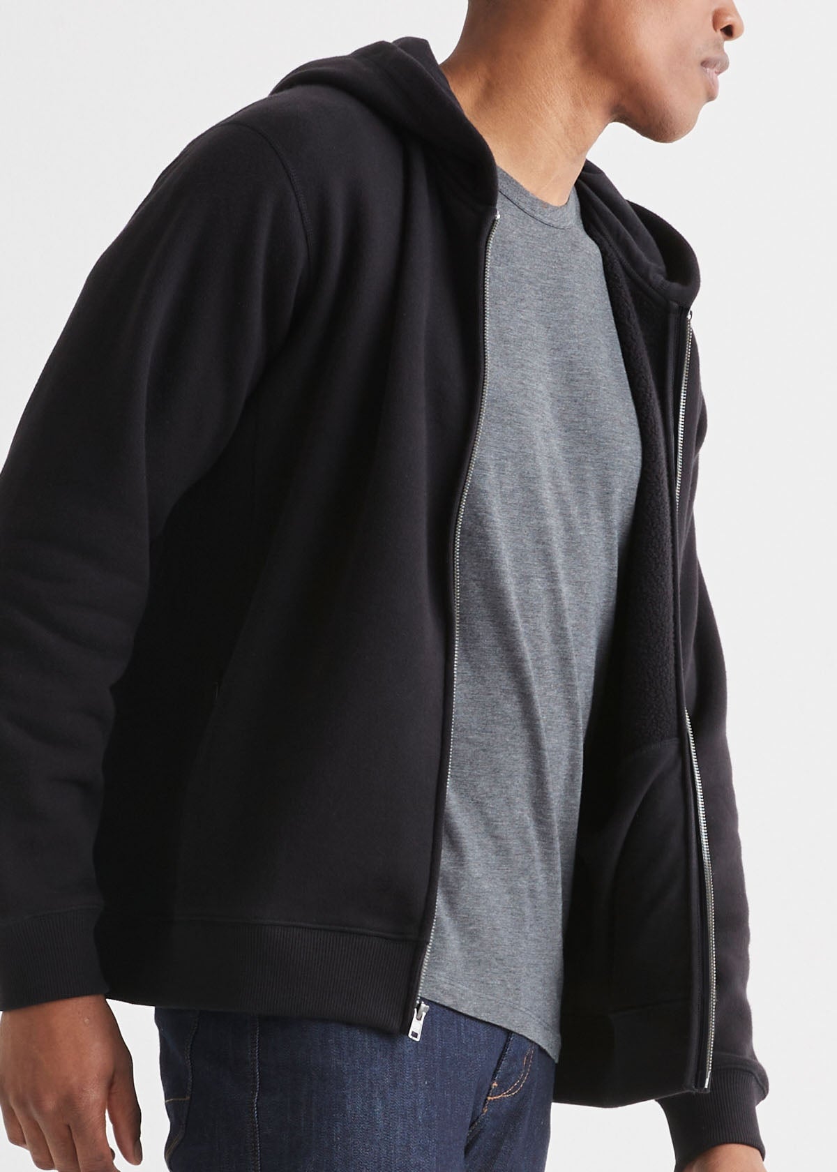 mens black brushed terry performance zip up side
