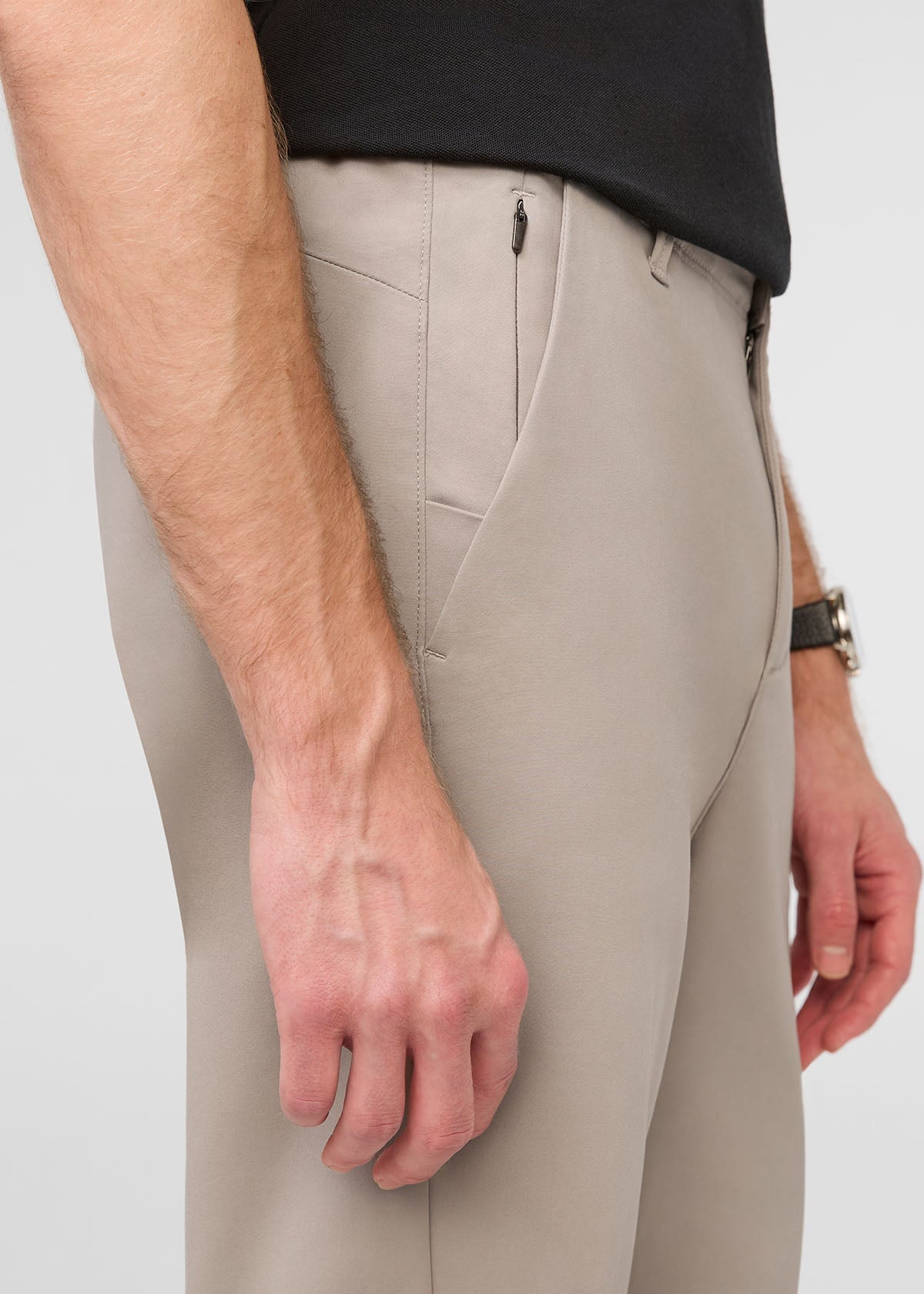 mens light khaki stretch flex pant zip pocket