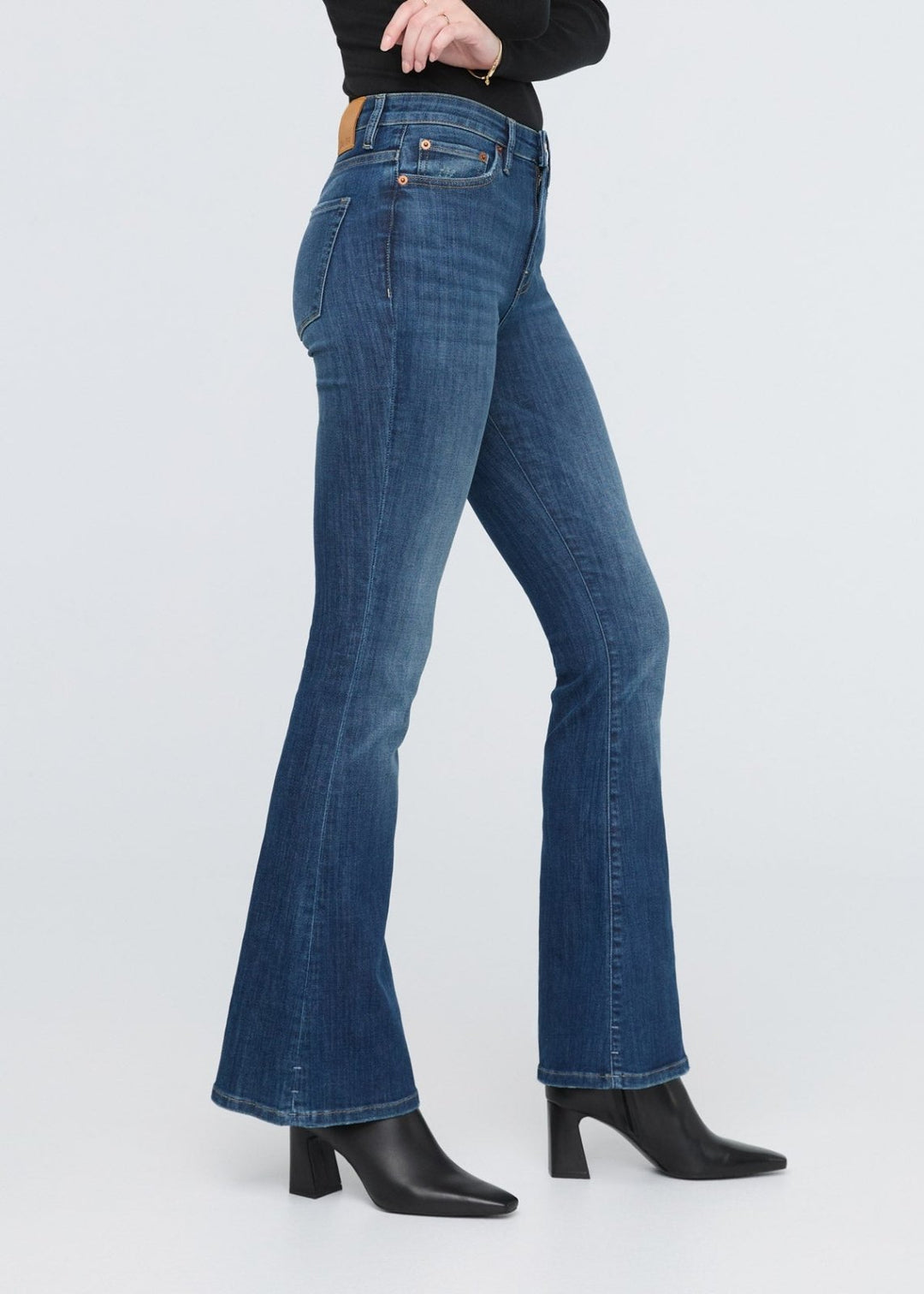 Performance Denim High Rise Flare Worn in Blue - Main Image