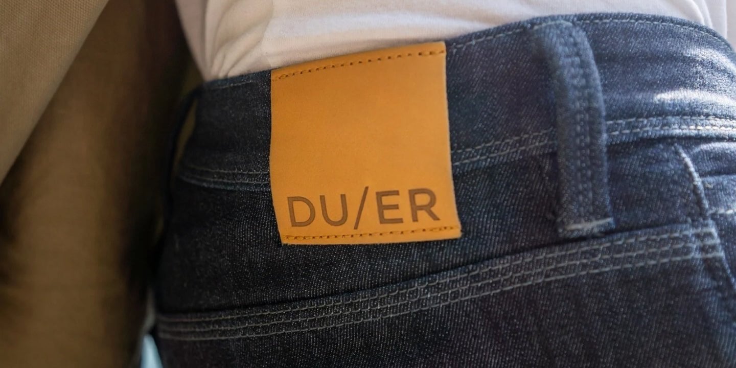 closeup of the tag of a pair of DUER jeans