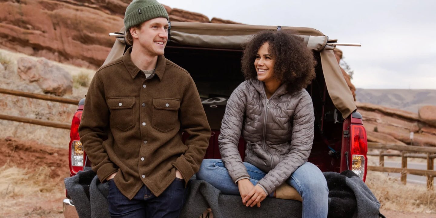 Two campers wearing Performance Denim