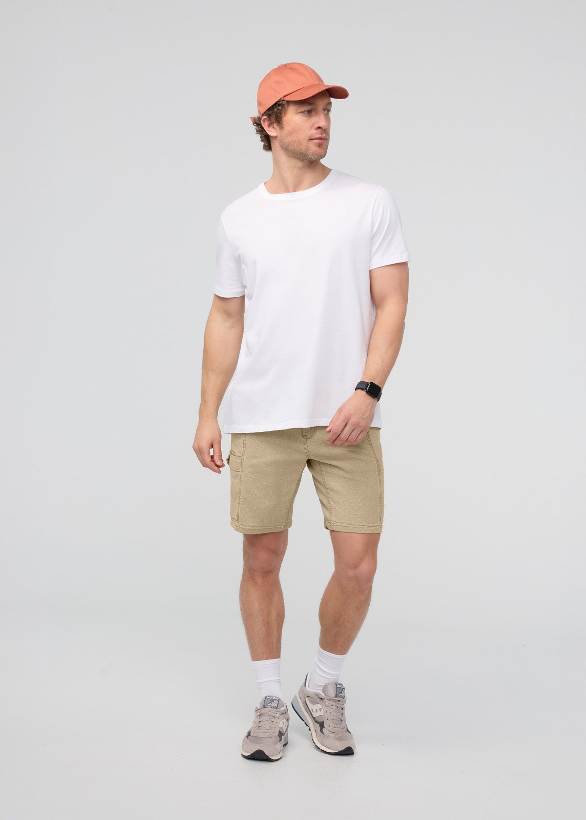 Men's Tan Stretch Canvas Cargo Shorts full body