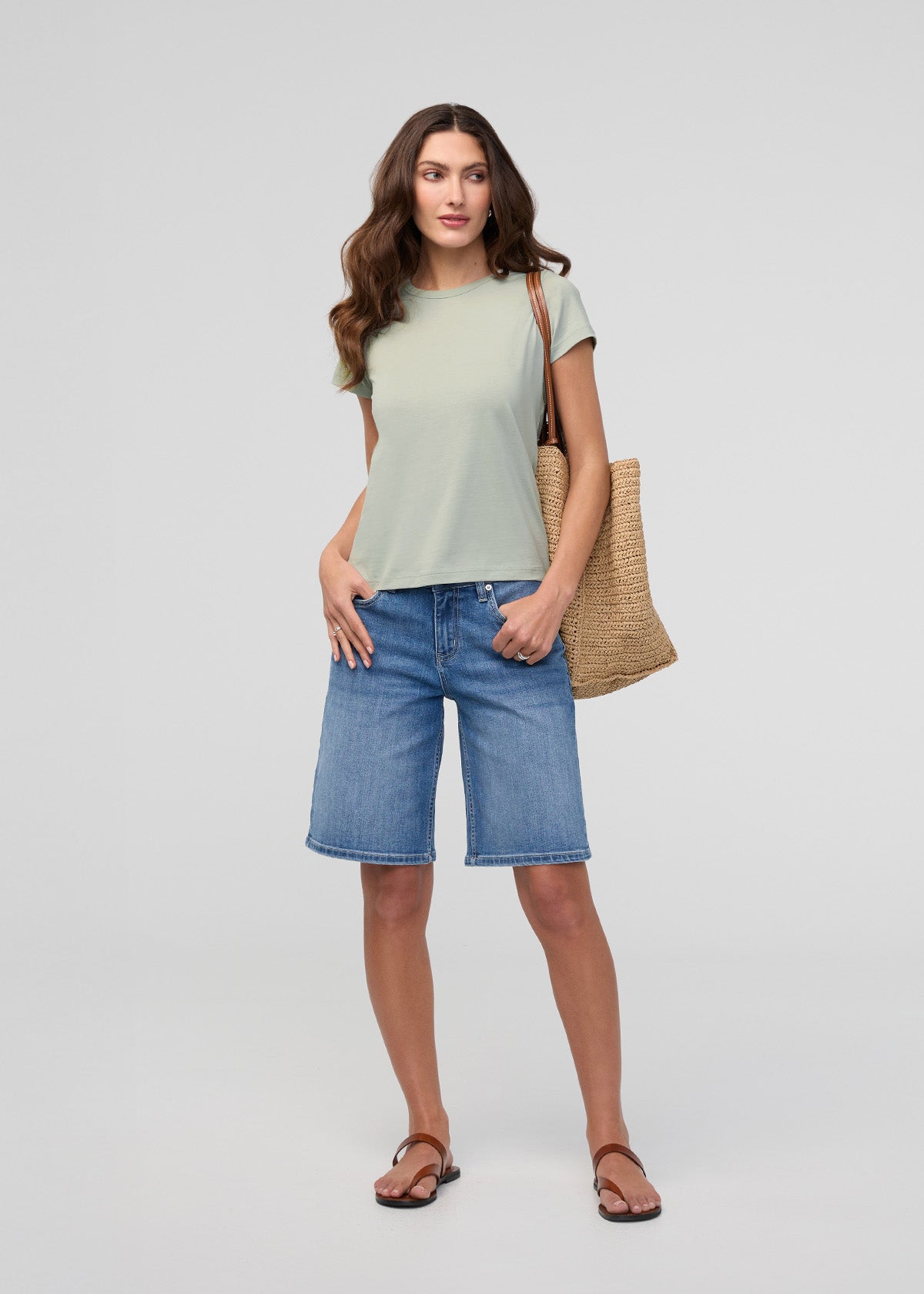 womens green 100% pima cotton fitted t-shirt full body