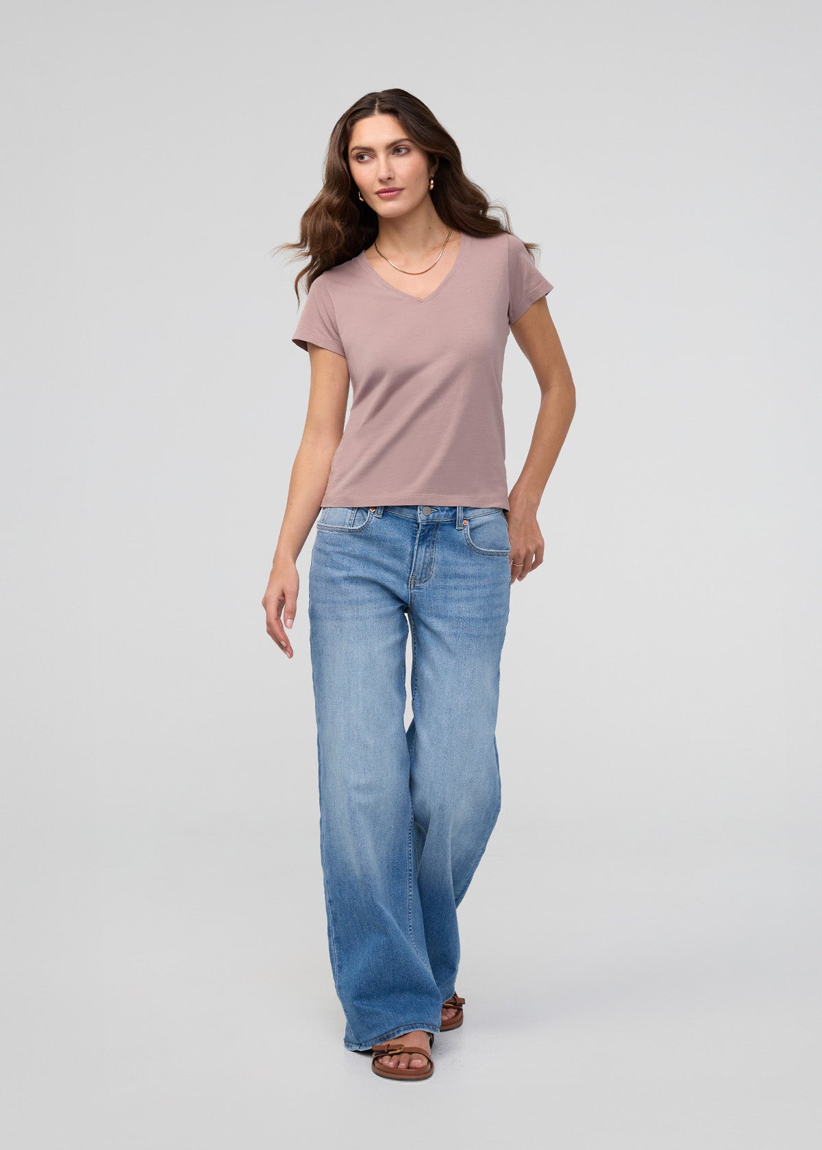 Women's Hazy Mauve Pima Cotton V-Neck Full Body