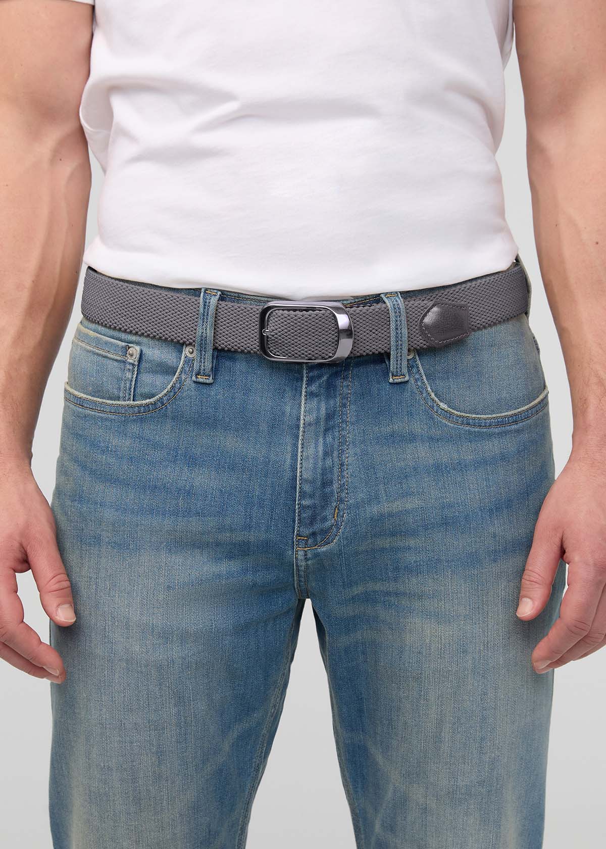 mens tonal grey performance stretch belt front