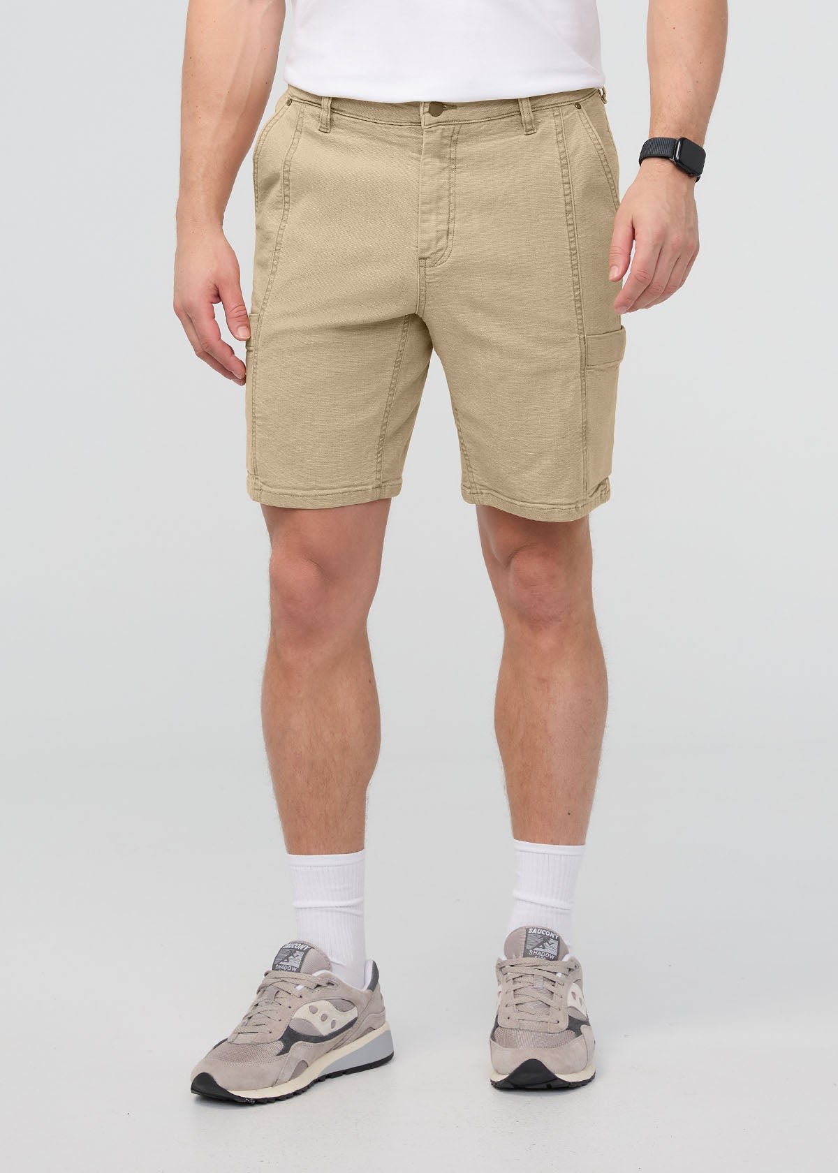 Men's Tan Stretch Canvas Cargo Shorts front