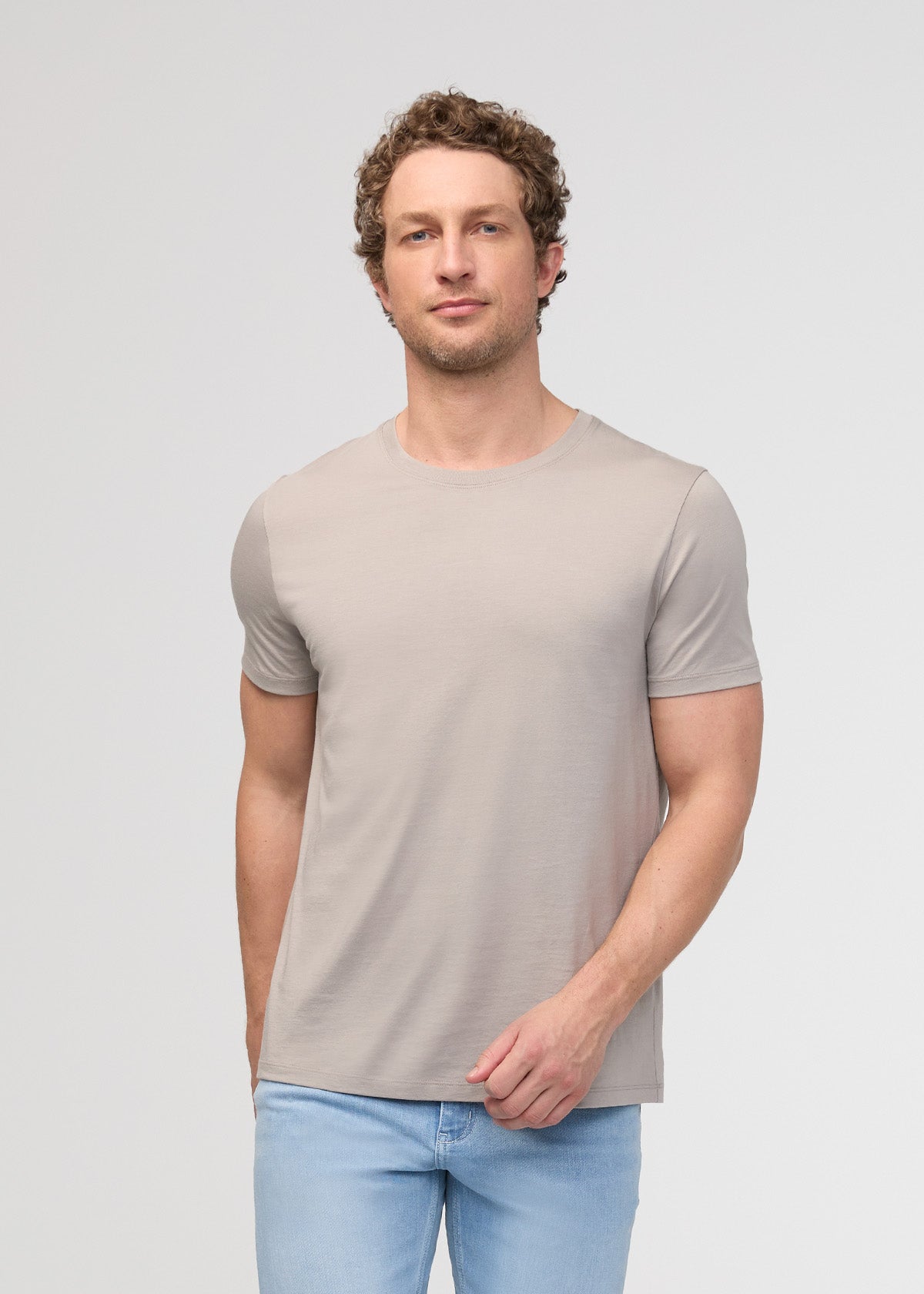 mens 100% pima cotton beige t-shirt front