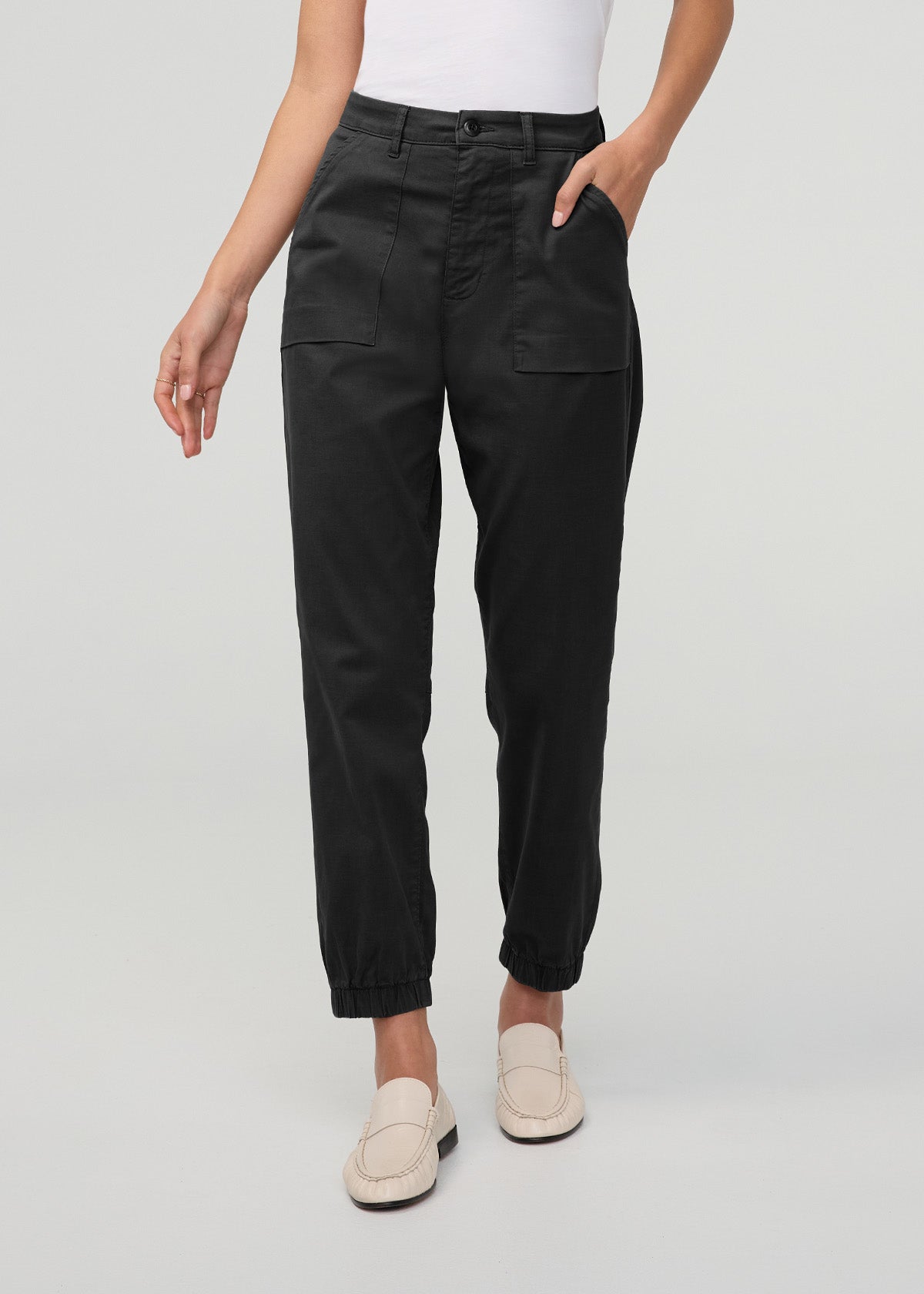 Women's Black Stretch Twill Jogger front