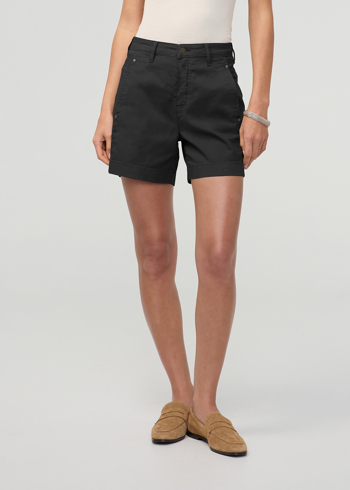 Women's Black High Rise Stretch Twill Short front