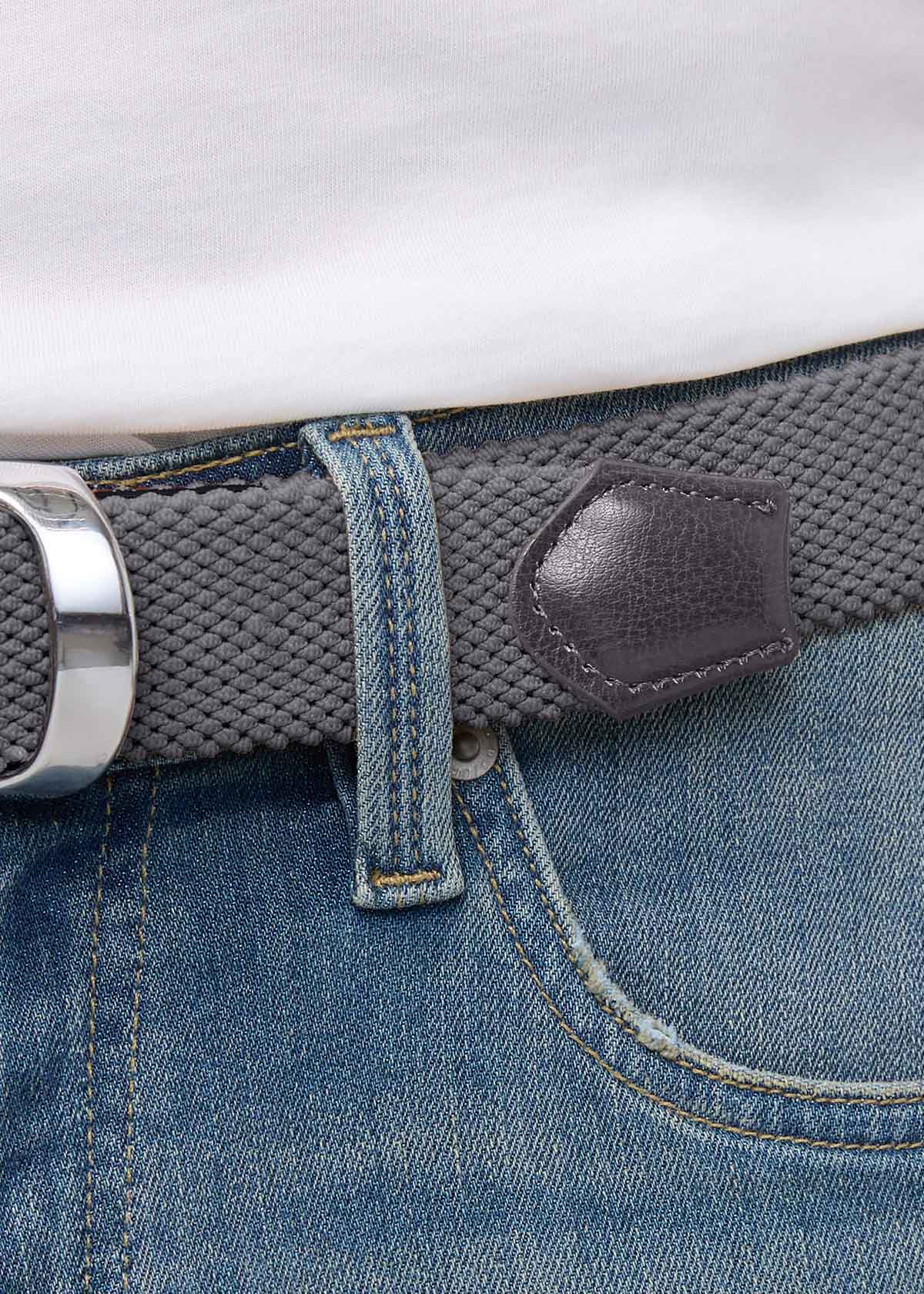 mens tonal grey performance stretch belt leather detail