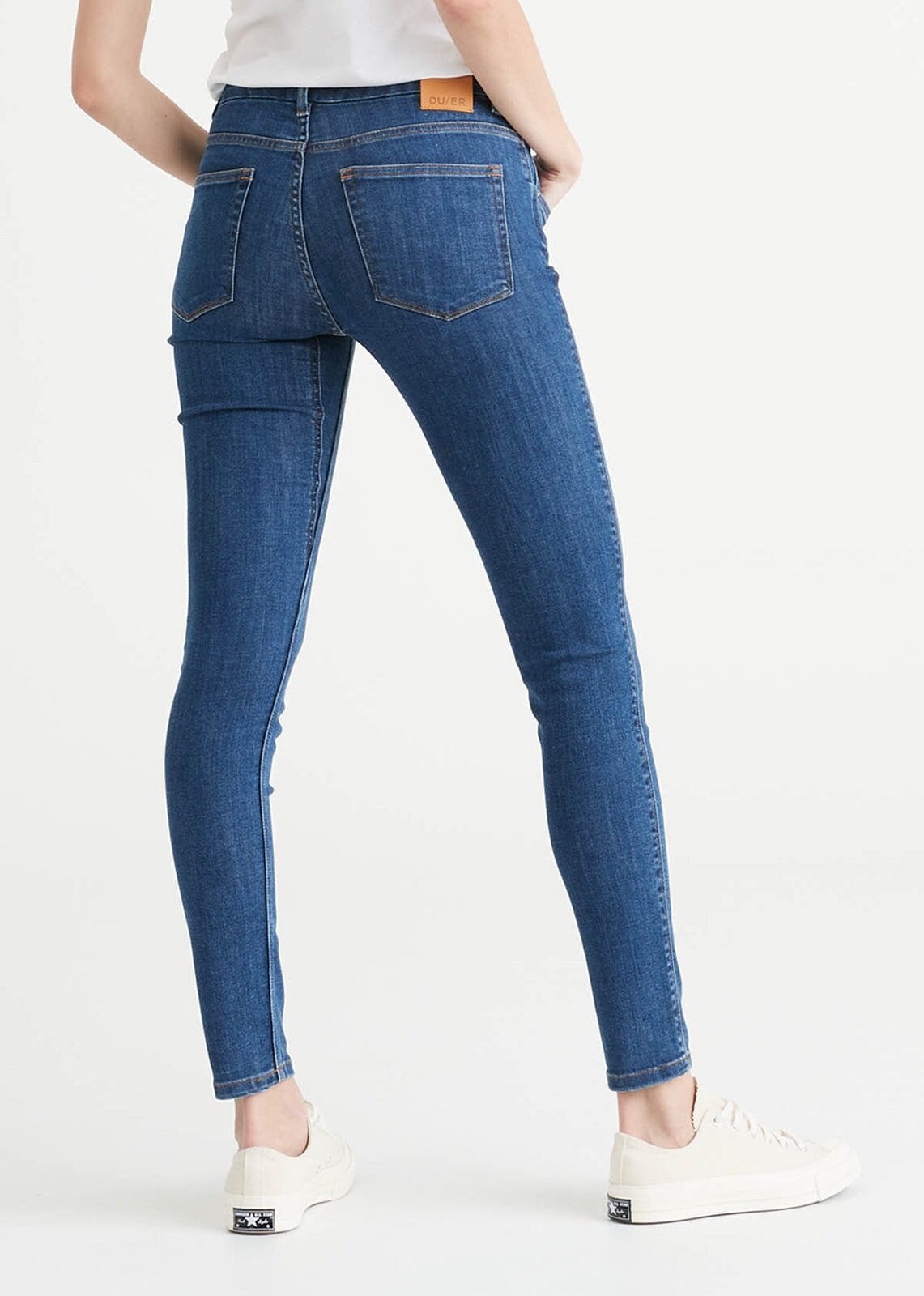 Women's Medium Blue Mid Rise Skinny Fit Stretch Jeans Back