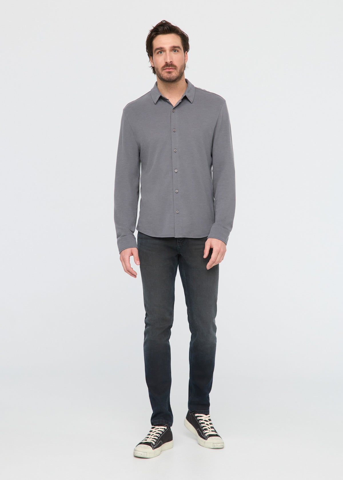 Mens grey button down dress shirt online