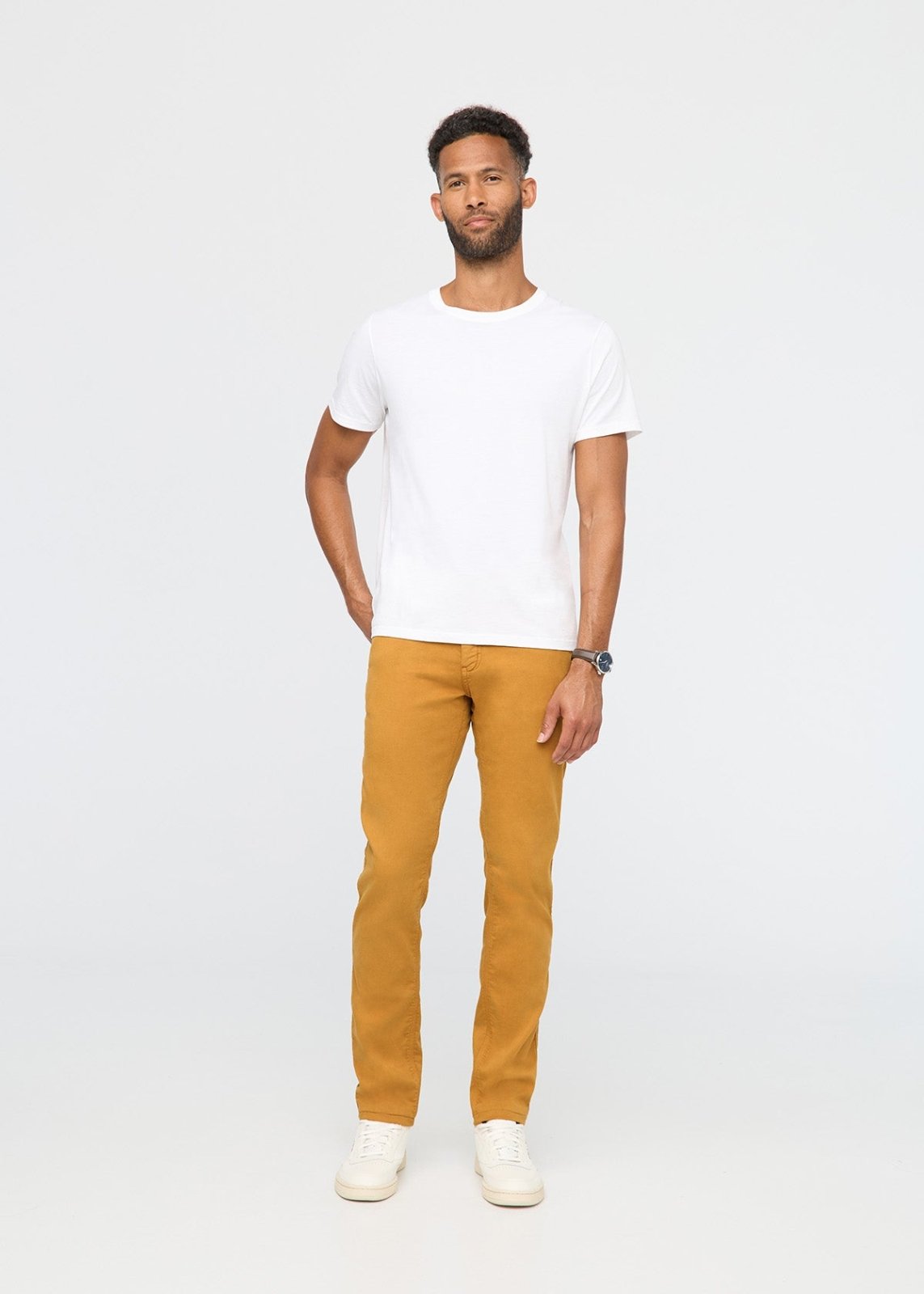 mens yellow slim fit dress sweatpant full body