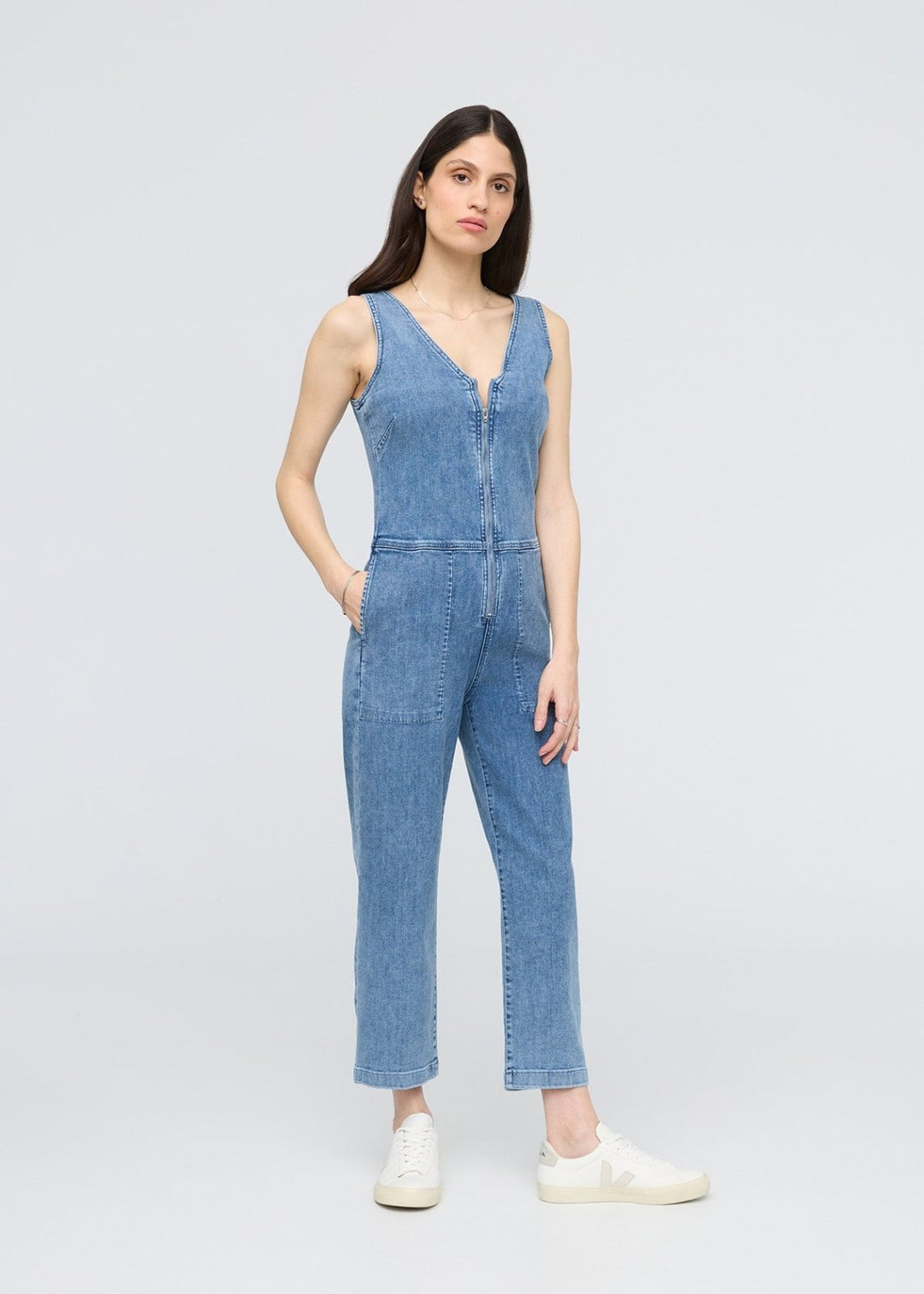 Women's Distressed Denim Splatter Jumpsuit Overalls Relaxed Fit main image 1