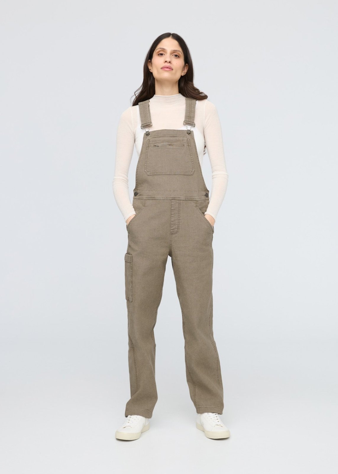 womens teak stretch canvas overalls front