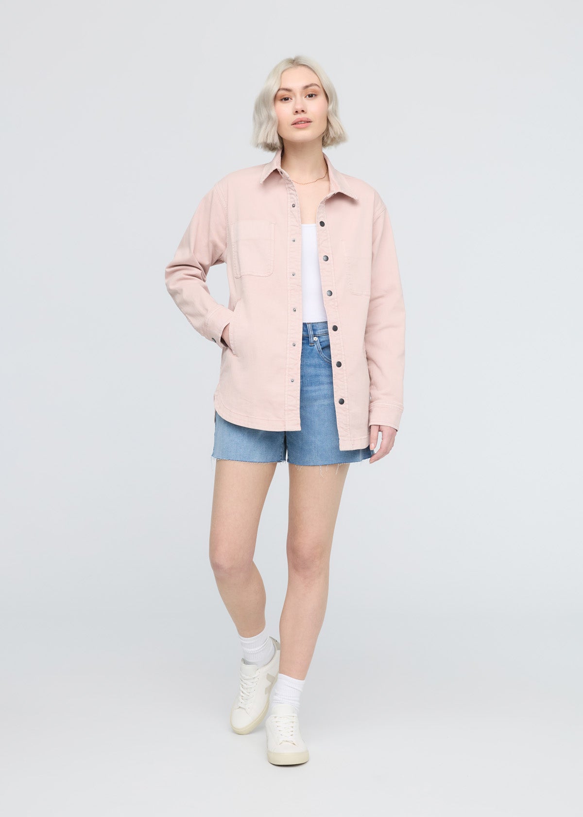 women's soft rose twill overshirt full body