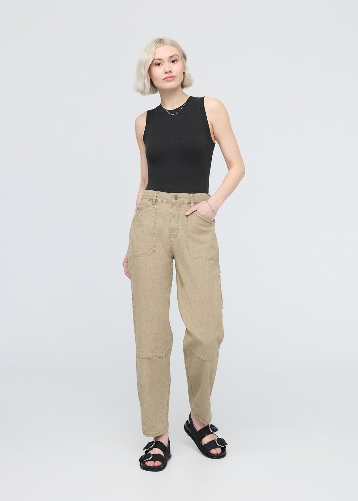 Women's Stretch Canvas Tan Utility Pants full body