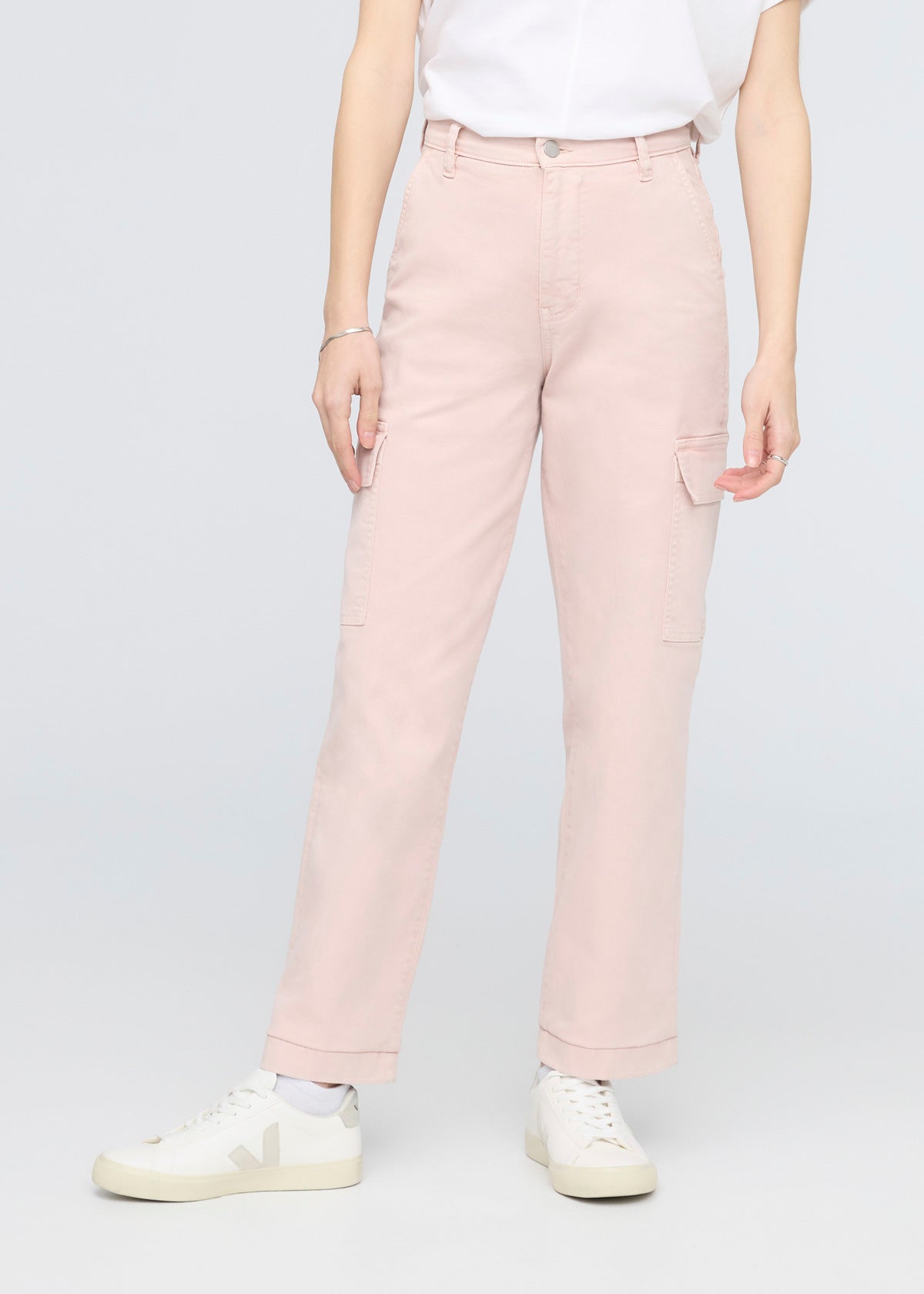 women's soft rose high rise twill cargo pants front