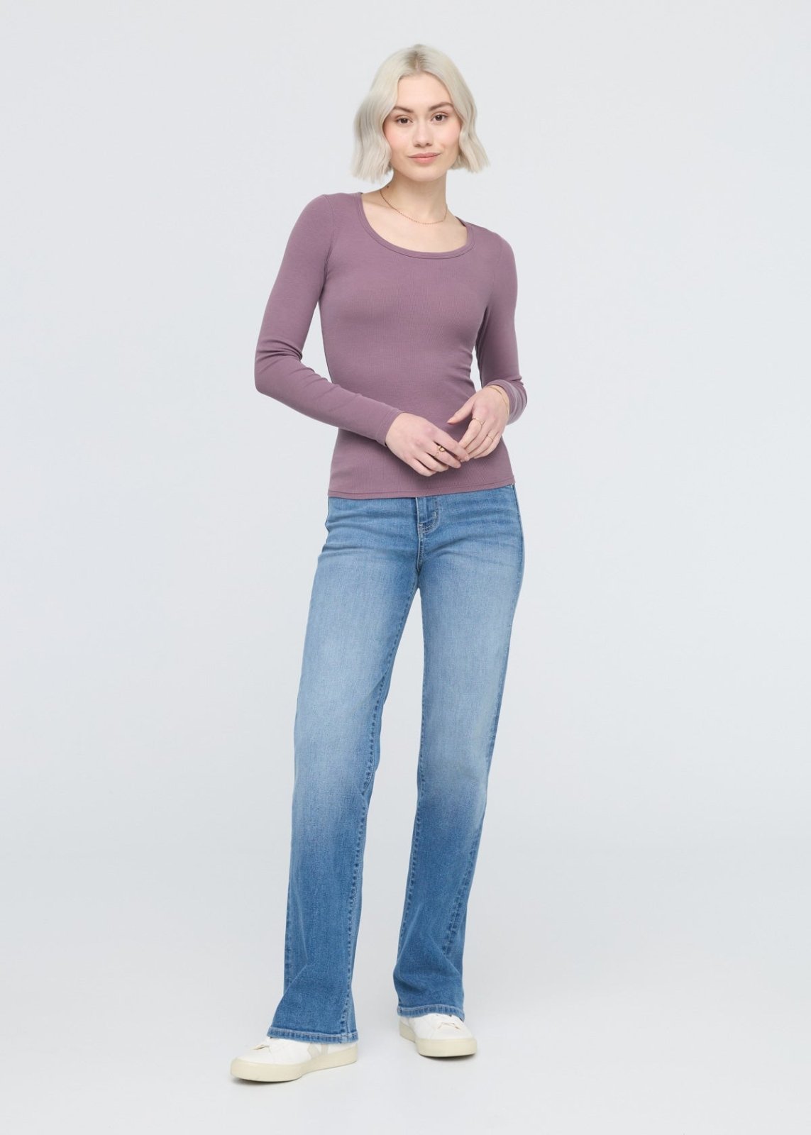 womens light purple ribbed pima cotton long sleeve full body