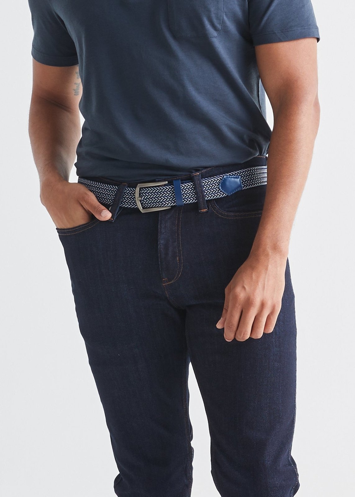 Men's Navy Performance Stretch Belt Front