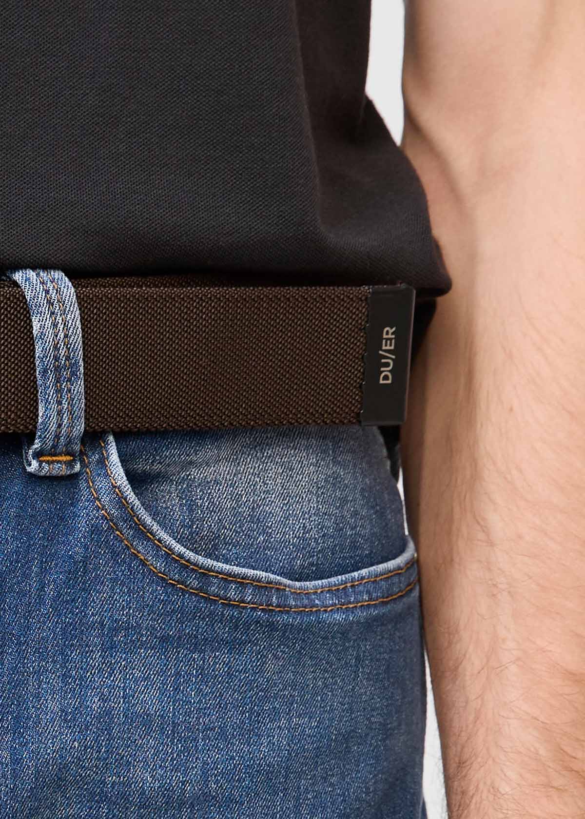 mens navy and brown reversible stretch belt branded detailing