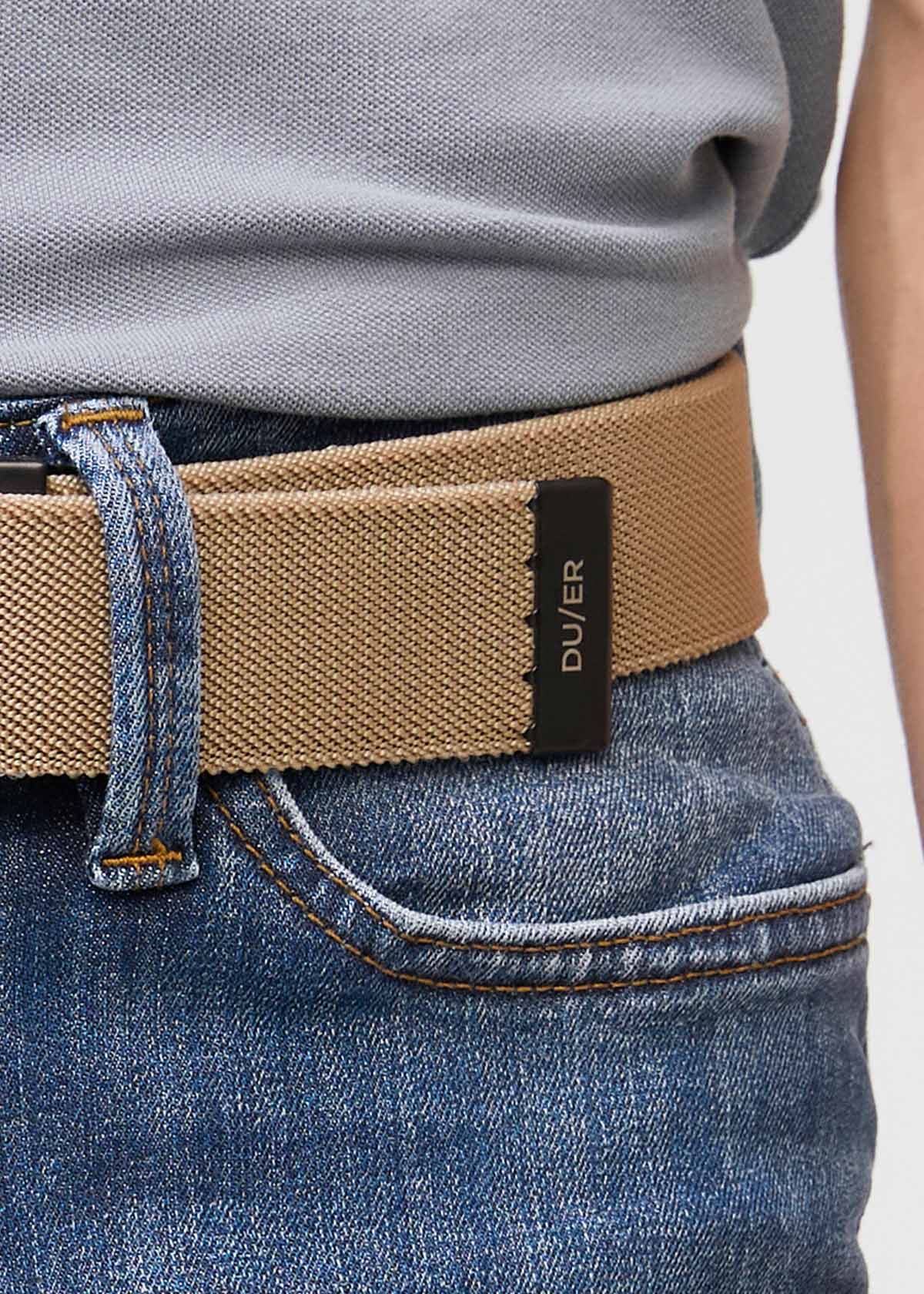 mens silver and tan reversible stretch belt branded detailing