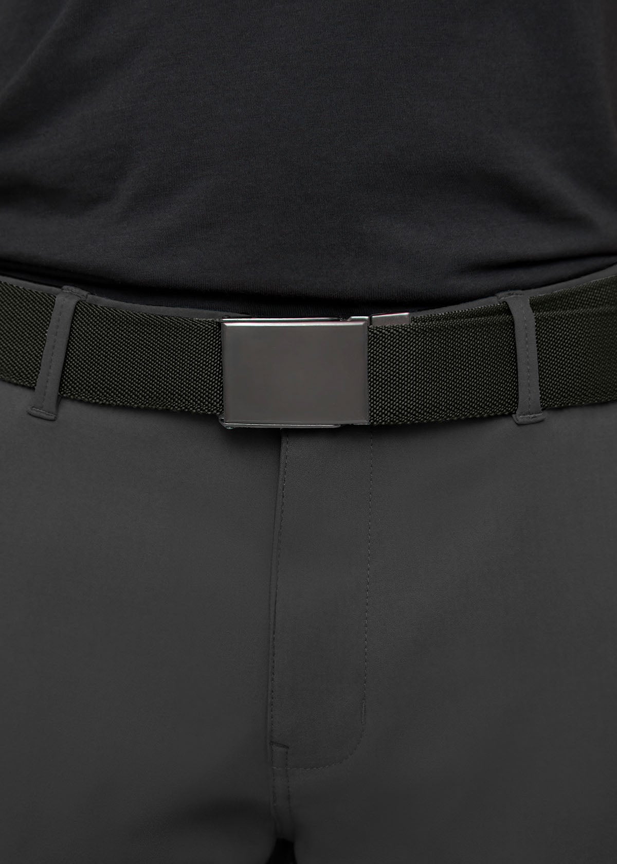 Men's Evergreen and Light Fern Reversible Stretch Belt front close detail