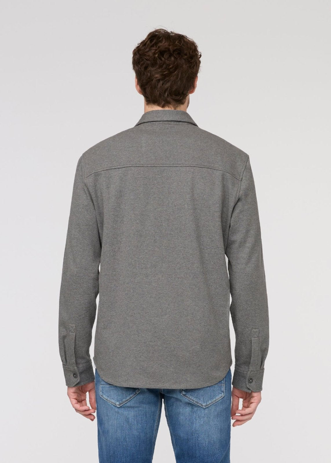 mens heather grey flannel button down back