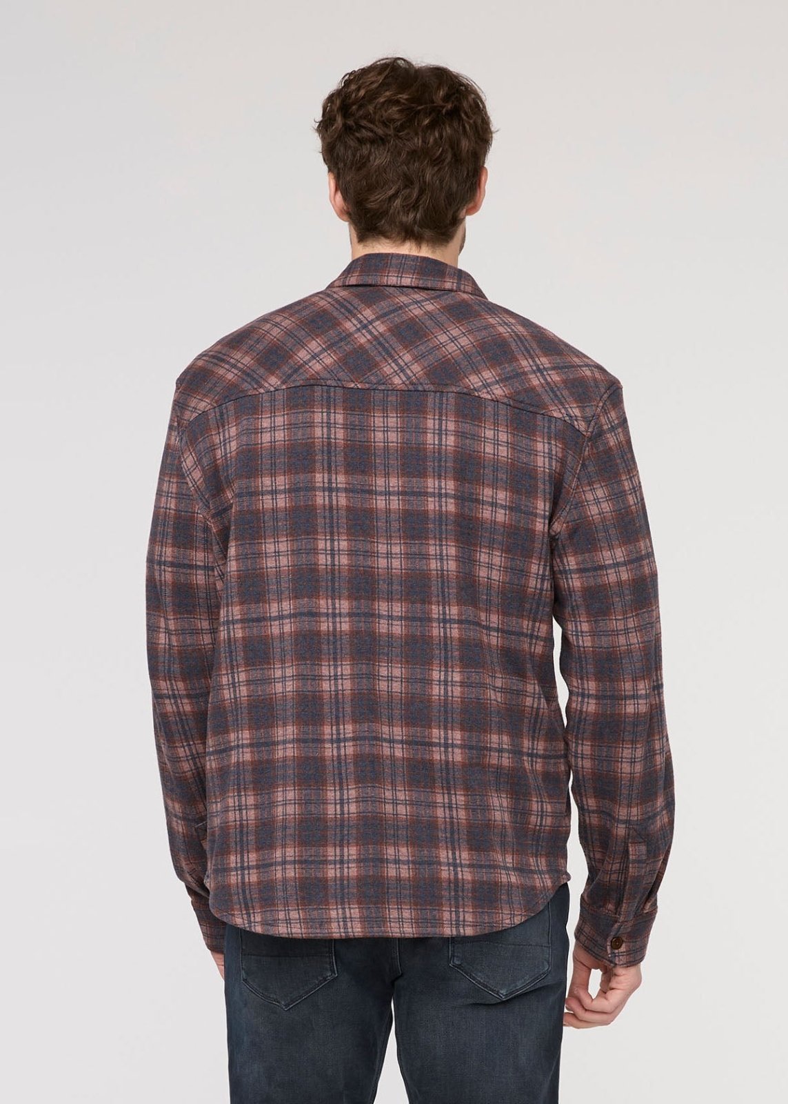 mens mauve plaid performance flannel button down back