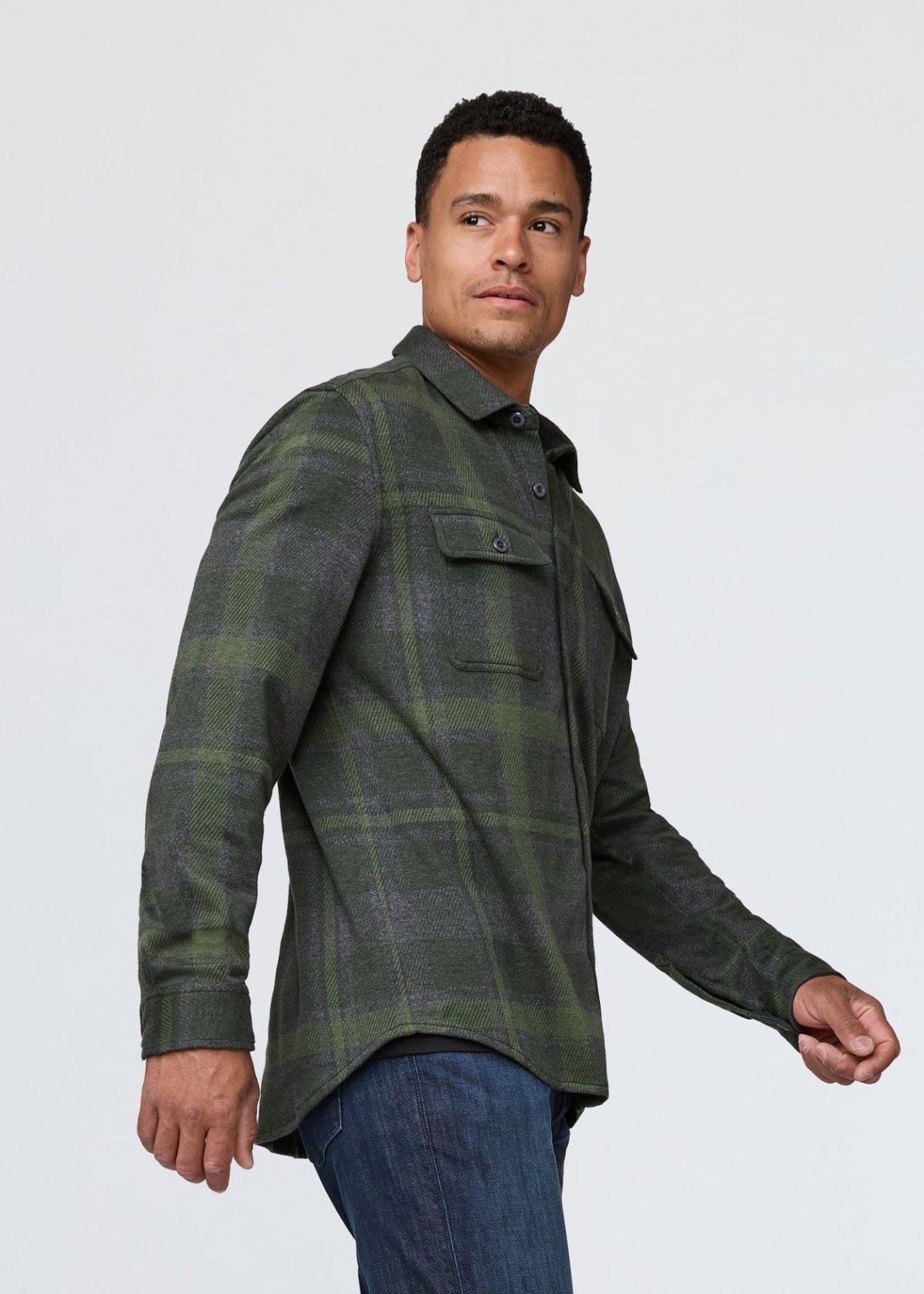 mens green plaid flannel button down side