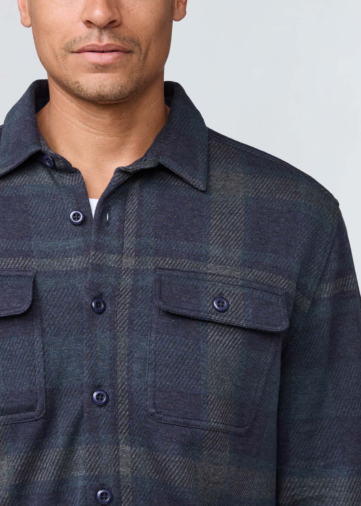 mens blue paid flannel button down front pockets and collar