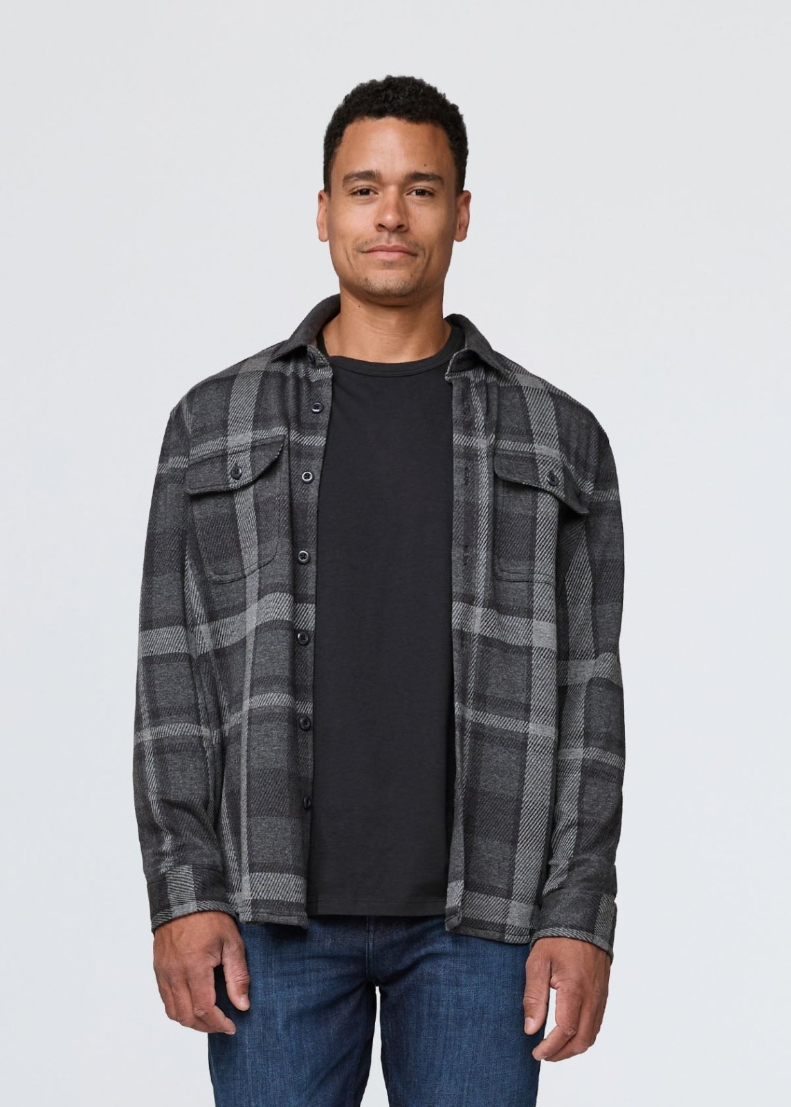 mens charcoal plaid flannel button down front