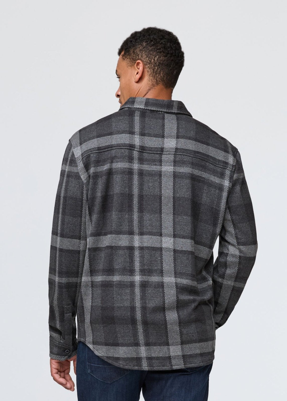 mens charcoal plaid flannel button down back