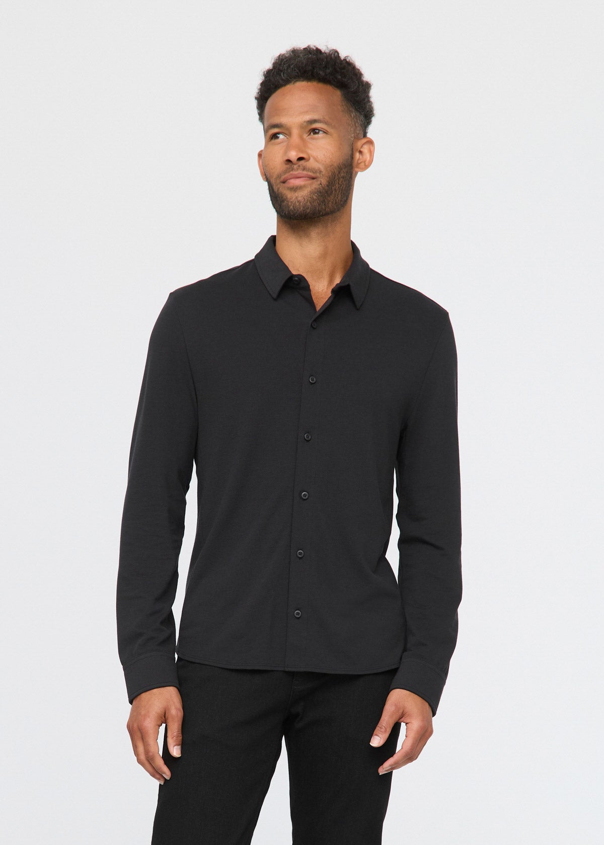 mens breathable black button down shirt front