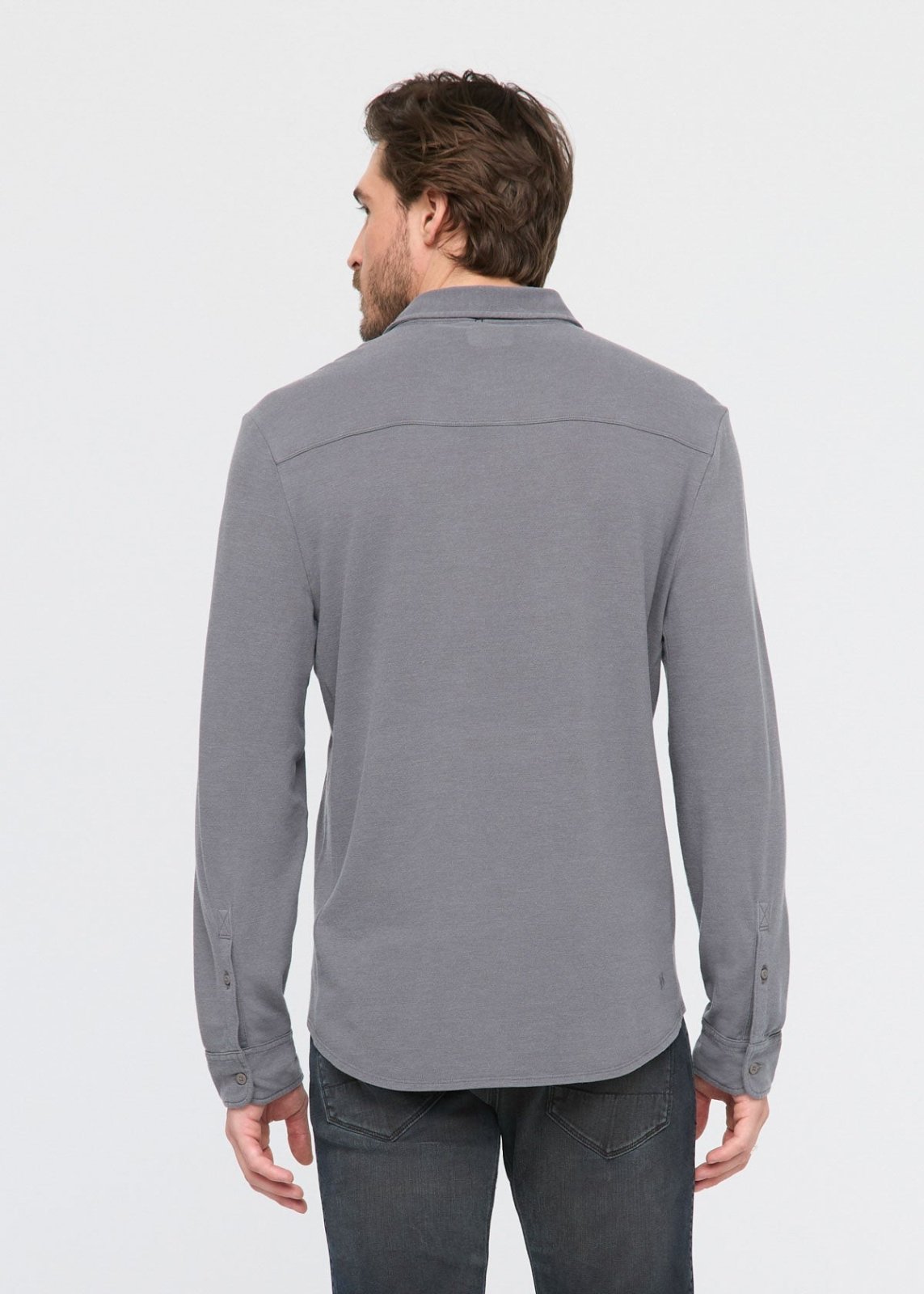 mens breathable grey button down shirt back