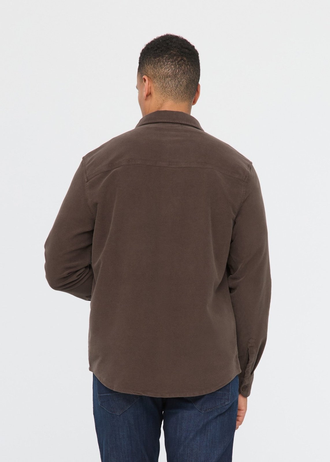 mens mocha relaxed moleskin button up shirt back