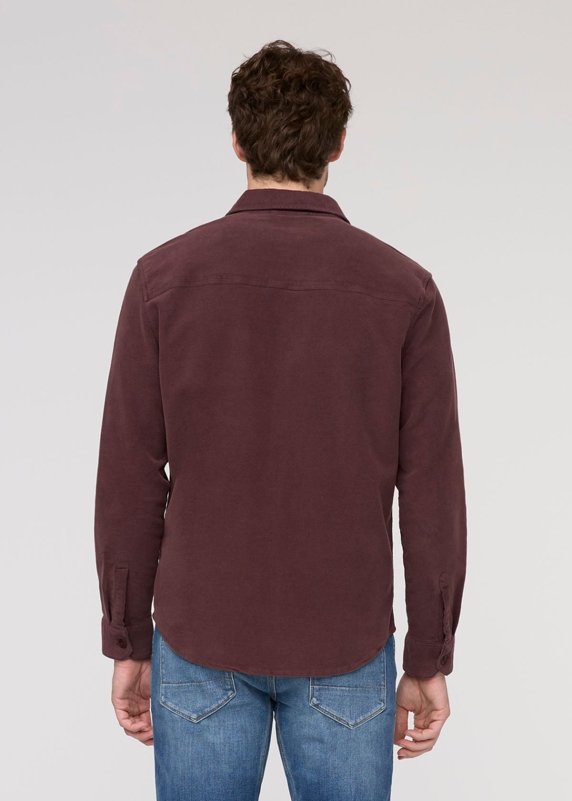 men's rich maroon relaxed moleskin button up shirt back