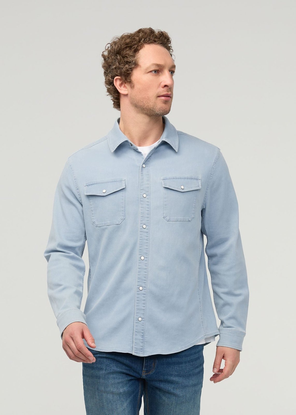 Men's Dune Blue Denim Lite Two-Pocket Shirt Front