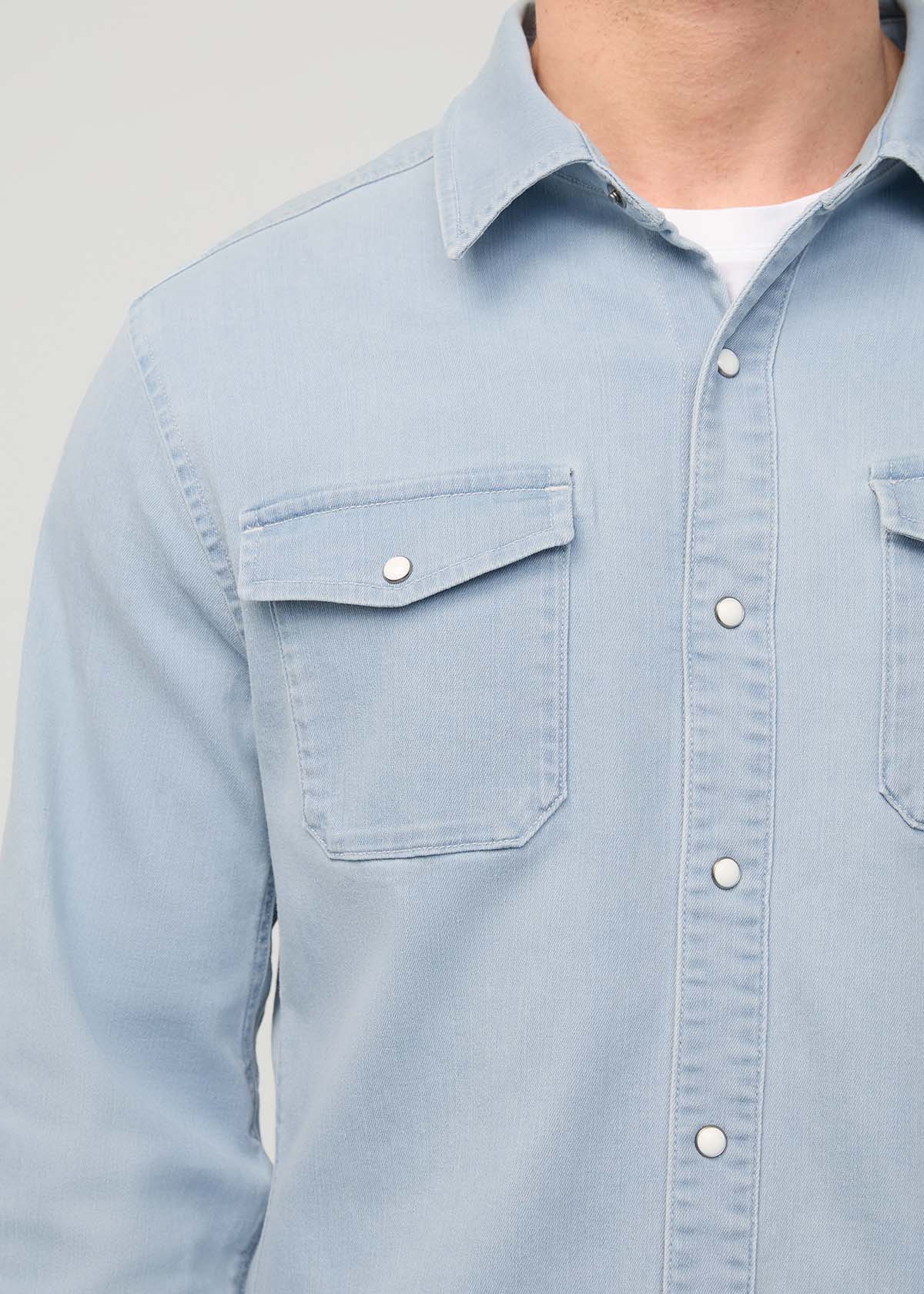 Men's Dune Blue Denim Lite Two-Pocket Shirt Close Up