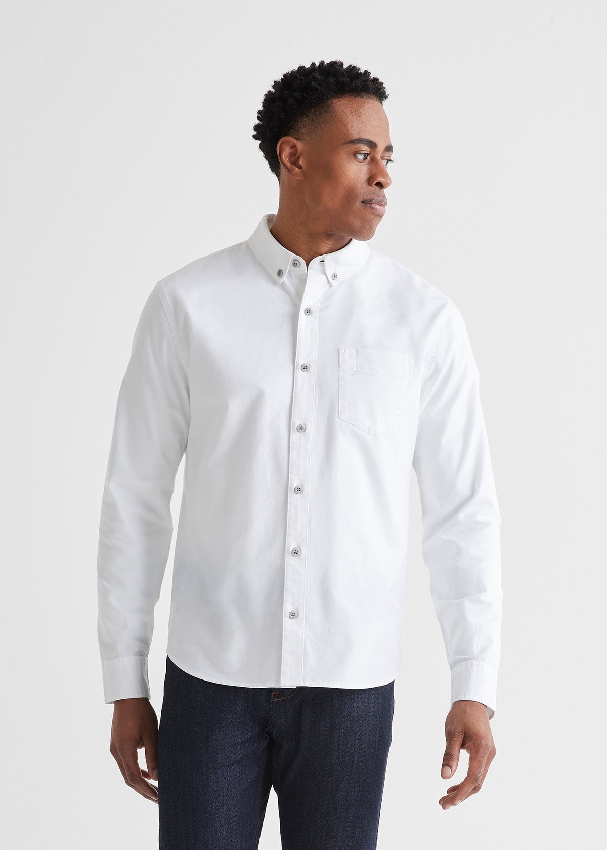 mens white stretch button down shirt front