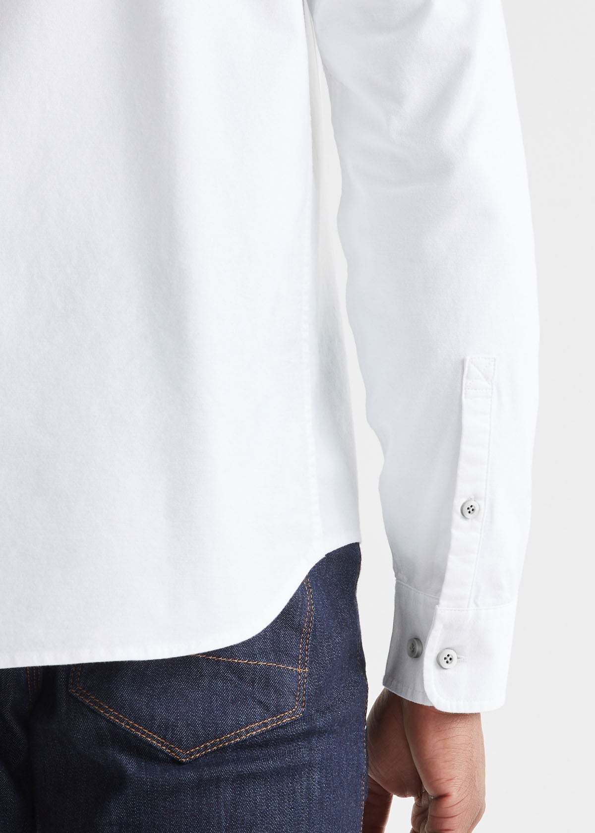 mens white stretch button down shirt sleeve button detail