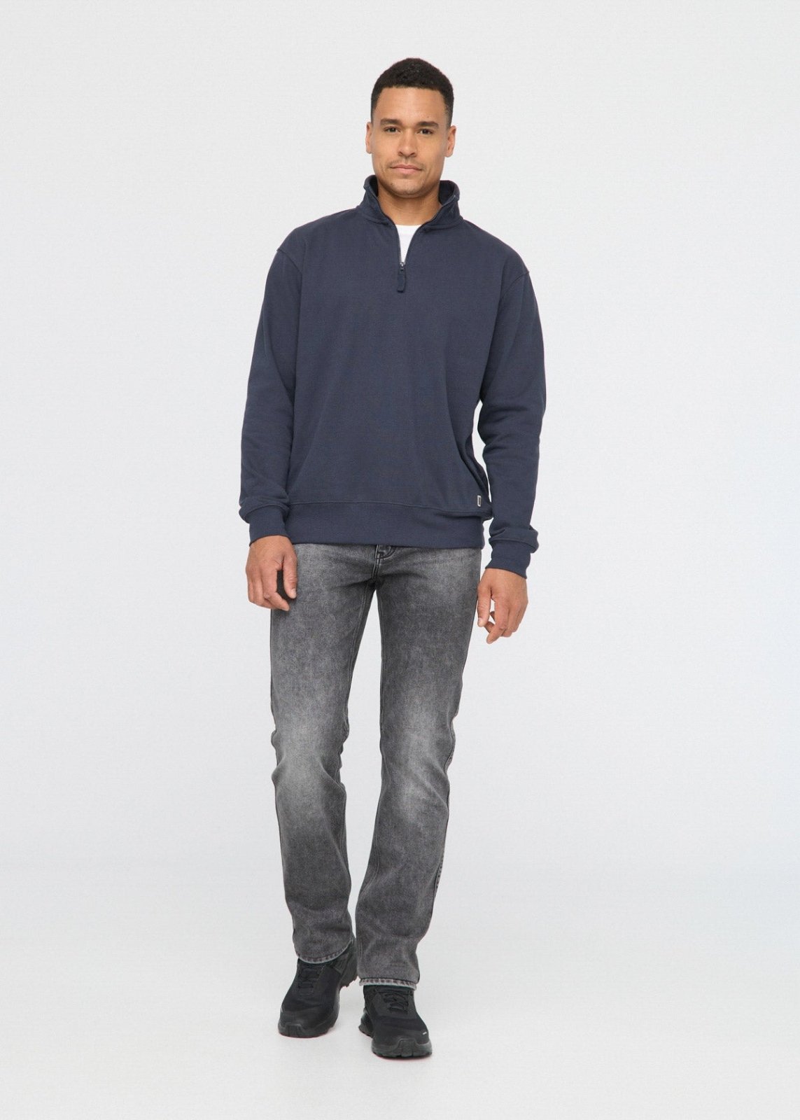 mens fleece-lined washed down black denim full body