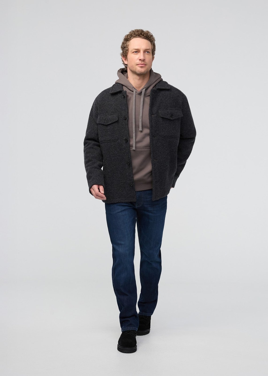 Men's Dark Indigo Straight Fit Fleece Stretch Jeans Full Body