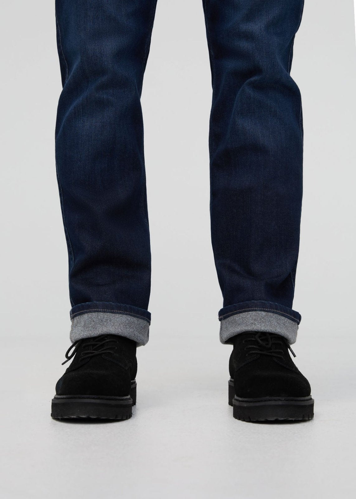 Men's Dark Indigo Straight Fit Fleece Stretch Jeans Fleece Lined Cuff