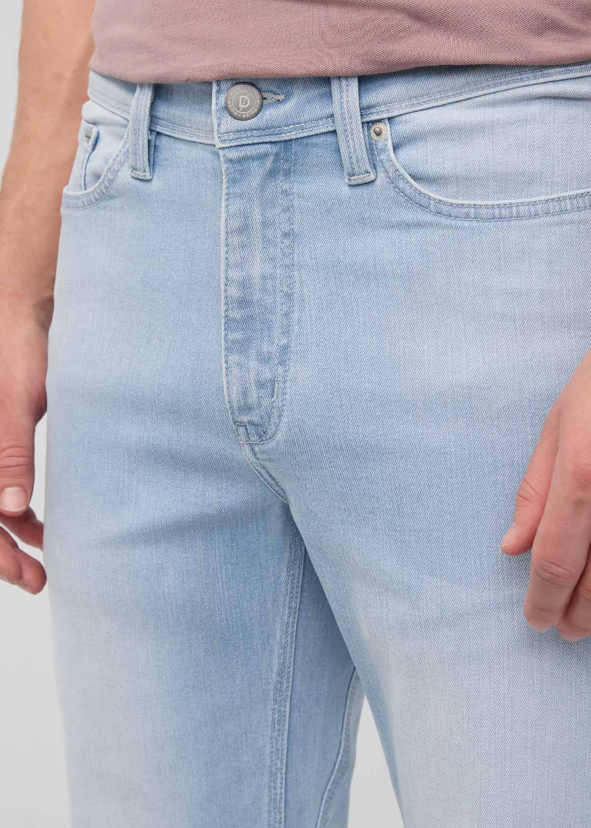mens straight fit light blue jeans front detail