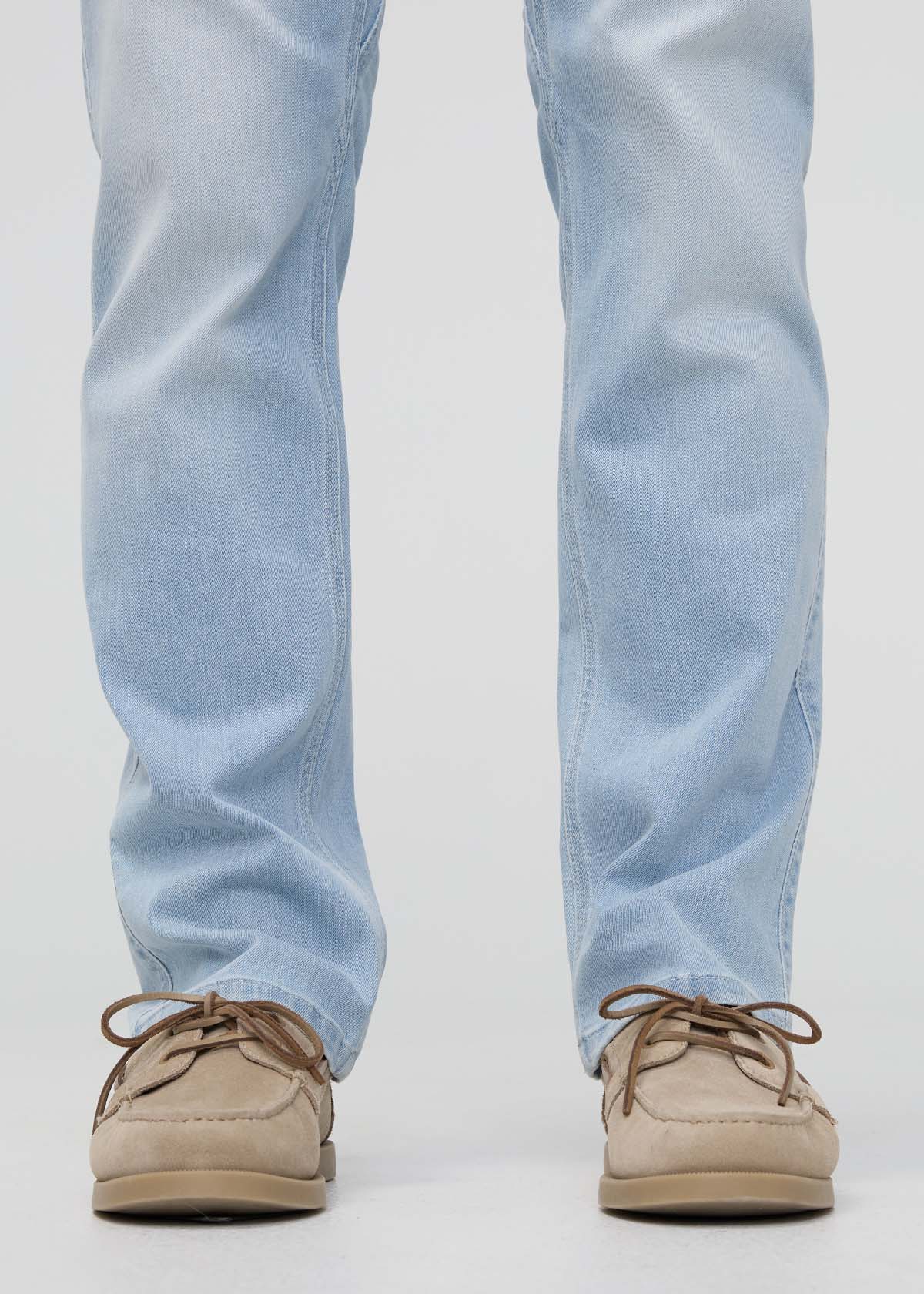 mens straight fit light blue jeans hem
