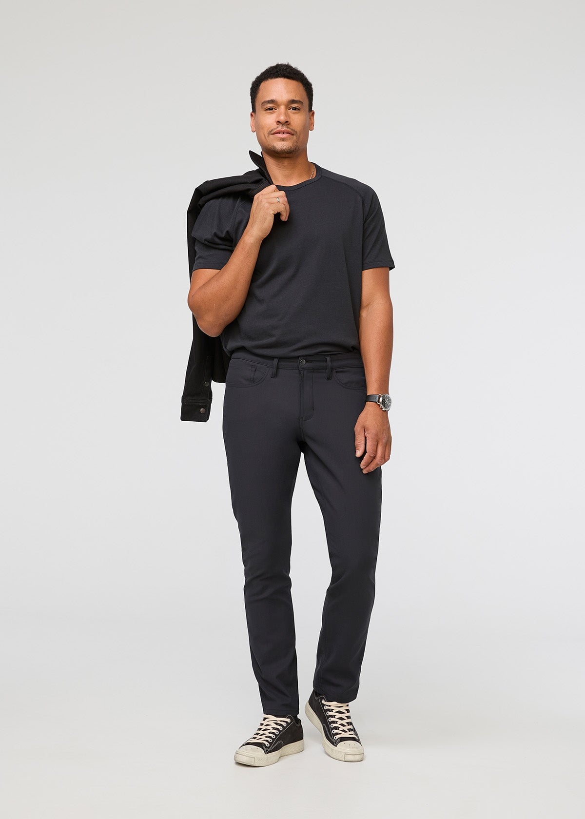 Men's Super Combed Cotton Rich Elastane Stretch Woven Fabric Slim Fit All  Day Pants with Side Pockets - Navy