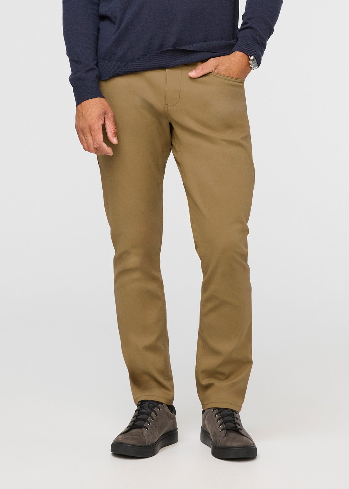 mens khaki relaxed fit stretch pant front