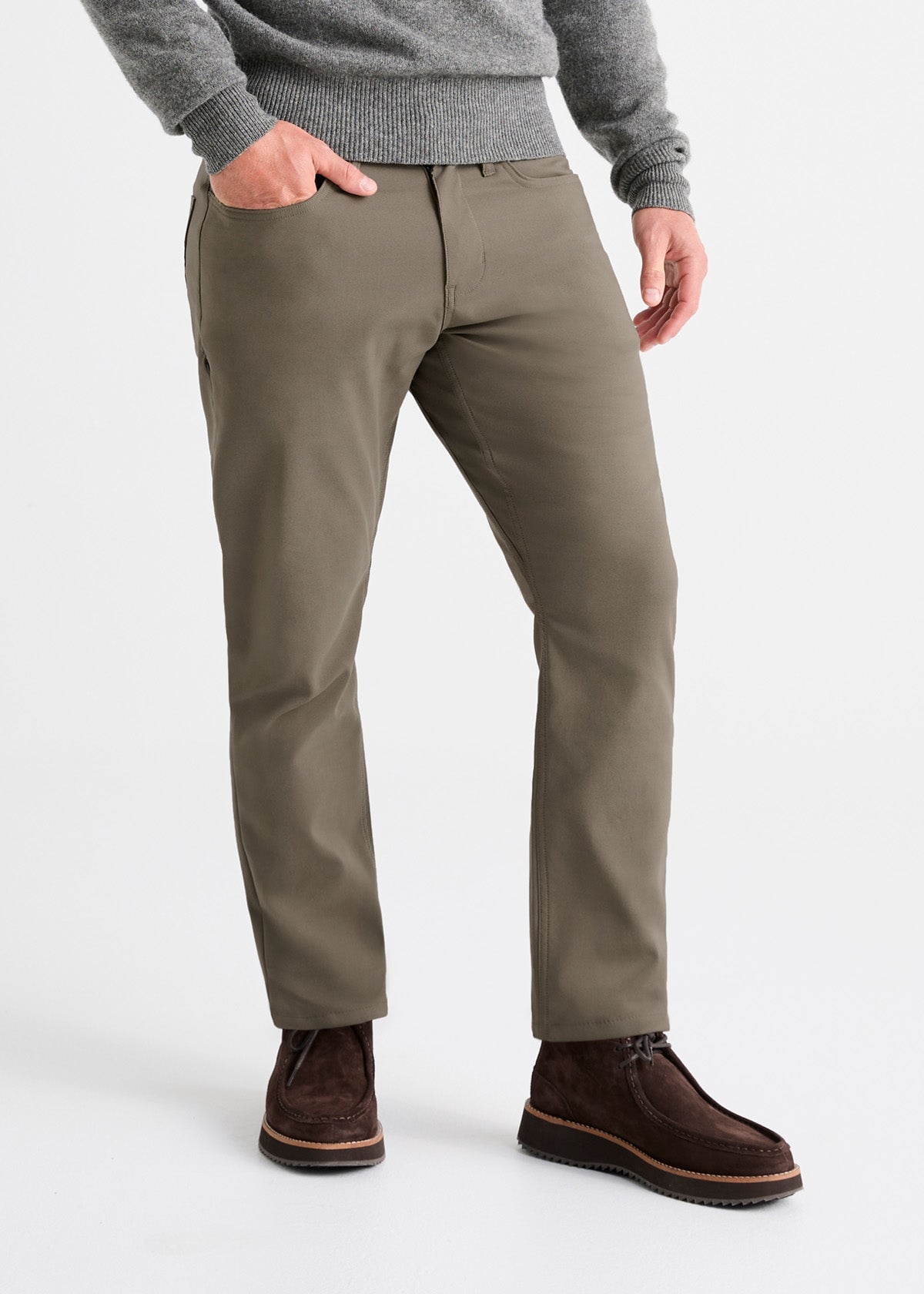 mens grey-green relaxed fit stretch pants front